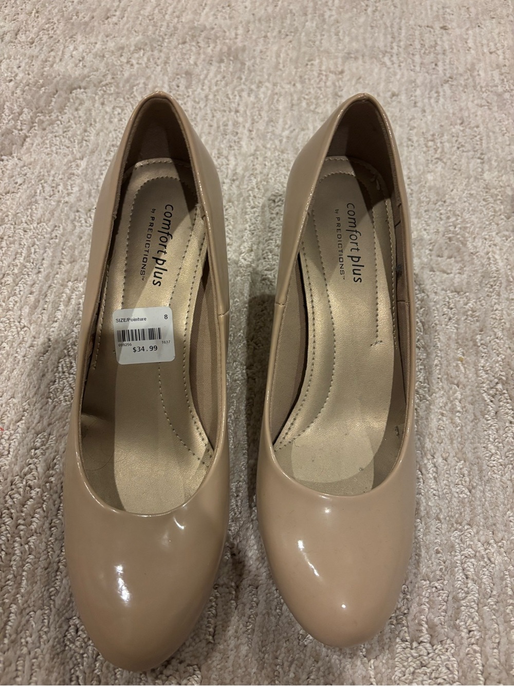 Payless Beige Patent Round-Toe Pumps